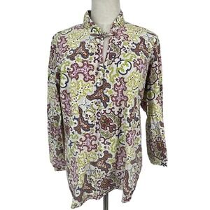 Pine Cone Hill Women's L Paisley Print Mandarin Collar Button Front Blouse Shirt